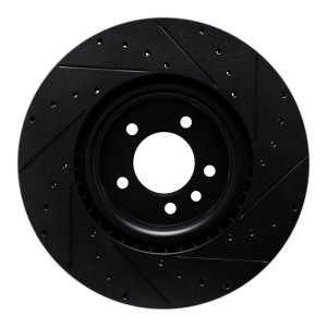 Land Rover Discovery Brake Rotor (1) - Front Left - R1 Concepts - Drilled & Slotted - Black - `18-`24